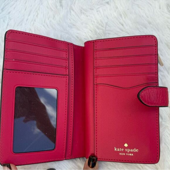 Kate Spade Hot Pink Medium Compact Bifold Pebbled Leather Wallet - Picture 4 of 12